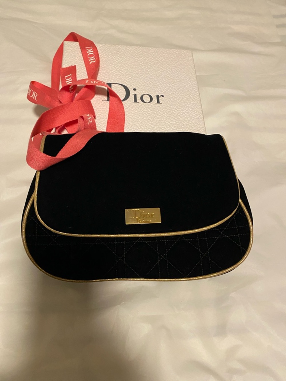 Dior Black Velvet Crossbody with Gold Trim this is not a crossbody